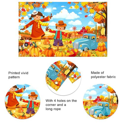 Mocsicka Fall Photo Backdrop Banner Autumn Maple Leaves Farm Backdrop for Photography Blue Sky Happy Fall Y'all Banner Party Decorations Photo Booth Props 70.8x43.3(inch)