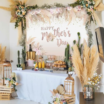 Mocsicka 7x5ft Mothers Day Backdrop Banner Boho Happy Mother's Day Photo Background Party Decorations Pampas Grass Thanks Mom Mother Day Decorations Banner Photo Booth Props - size: 7x5ft