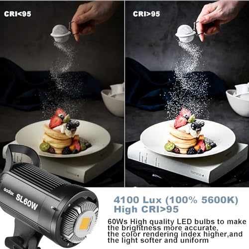 2pcs SL60W LED Video Light Kit with Softbox,60W Bowens Mount Studio Continuous Light Kit with Stand,Remote Control,Reflector,Brightness Adjustment for Video Recording,Wedding,Live Streaming