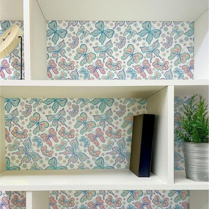 Main Street Peel and Stick Wallpaper Eco-Friendly Sheets 12 Pack, 11 X 16 Inch Bohemian Butterflies Design, Wall Mural for Home Decor, Removable Wall Decor Wallpaper Peel and Stick for DIY Projects - style: Bohemian Butterflies Design SCF