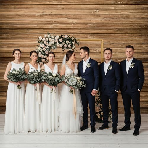 Buryeah Wooden Backdrop Wall Brown Wood Fabric Background Polyester Rustic Photo Backdrop for Photoshoot Baby Shower Wedding Party Photography Supplies (10 x 10 ft) - size: 10 x 10 ft