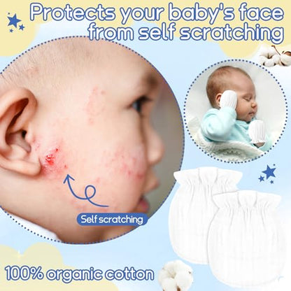Newborn Baby Muslin Mittens 0-6 Months No Scratch Elastic Wrist Soft Breathable Gloves Bulk Cotton for Infant - color: White