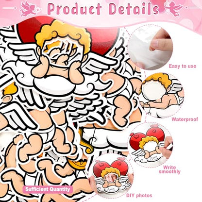 60pcs Valentine's Day Cupid Theme DIY Cutouts The Love God Hearts Bulletin Board Decoration Set DIY Love Gods Paper Cut-Outs Decor for Valentines Classroom Photo Craft Party School Wall Door Supplies - style: The Love God Hearts