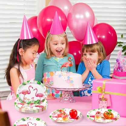 50 Pcs Flamingo Party Supplies - 10" X 12" Disposable 400 GSM Paper Plates for Tropical Luau Hawaiian Decoration - Girls Kids Summer Pool Birthday Party - style: Flamingo Oval Kit