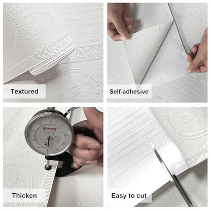 JiffDiff Wallpaper Peel and Stick Textured,3D Embossed Wall Paper Stick on Wallpaper Modern Waterproof Self Adhesive Contact Paper(17.3" x 800") - color: White, size: 17.3" x 800"