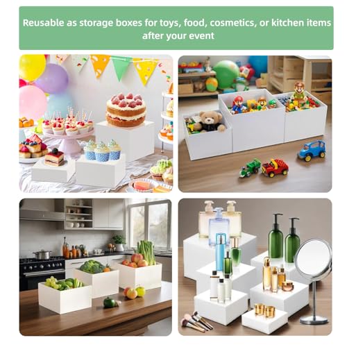 6 PCS Buffet Risers and Stands (3",4",5",6",7",8"), Food Risers for Buffet Table, Acrylic Nesting Risers with Hollow Bottoms, Display Stand Shelf for Party, Catering, Desserts, Jewelry & Collectibles (white)