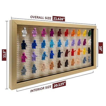Figurine Display Case 10x20.125 Natural Shadow Box for Miniature Figures 10x20.125 Natural Wood Shadow Box with White Base to Display Up to 56 Block Figures - color: Natural With White Backing, size: 10x20.125