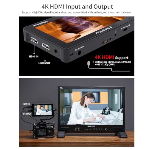 FEELWORLD F6 Pro +NP-F970 Battery, Charger, Storage Case kit, 5.5 Inch 4K HDMI Touch Screen On-Camera Monitor 1600nits High Bright FHD 1920x1080 Filed Monitor with F970 External Install and Power kit