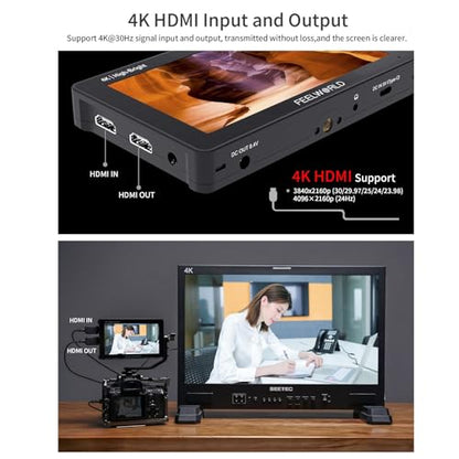 FEELWORLD F6 Pro +NP-F970 Battery, Charger, Storage Case kit, 5.5 Inch 4K HDMI Touch Screen On-Camera Monitor 1600nits High Bright FHD 1920x1080 Filed Monitor with F970 External Install and Power kit