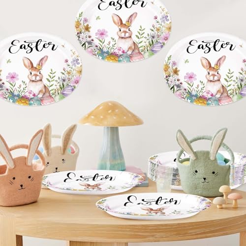 50PCS Easter Oval Paper Plates Easter Decorations 10" X 12" Large Easter Bunny Paper Plates Disposable Easter Party Plates Bunny Egg Flowers Tableware for Spring Easter Holiday Party Supplies - style: 50PCS Easter Oval Kit