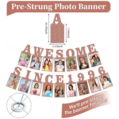 Pre-strung Awesome Since 1996 Photo Banner Birthday Decorations for Her Women- Pink Rose Gold Glitter 30th Birthday and Anniversary Decorations Party Supplies - style: Pink Rose Gold 30th