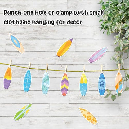 60 Pcs Surfboard Cutouts with Glue Points, Hawaii Summer Paper Cut Outs for Bulletin Board Classroom Decor Surf Party Decorations