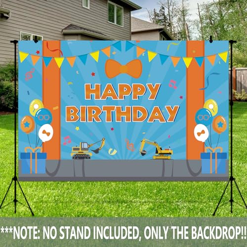 Cartoon Orange Blue Theme Happy Birthday Photography Backdrop, 6x4ft Background Photo Booth Banner Props for Kids Girls Boys Birthday Baby Shower Holiday Party Decorations Supplies - size: 6x4ft / 72" Lx48" W