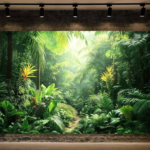 5X3ft Jungle Forest Backdrop Green Rainforest Tropical Palm Leaves Photography Background Summer Hawaiian Luau Adventure Wedding Bride Newborn Baby Shower Party Decorations Photo Studio Props - color: Green, size: 5X3FT