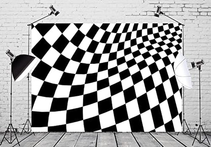BELECO 5x3ft Fabric Black and White Checkered Backdrop Racing Checker Chess Board Texture Grid Checkerboard Wave Background Racing Themed Party Supplies Birthday Decorations Photo Studio Props - size: 5x3FT