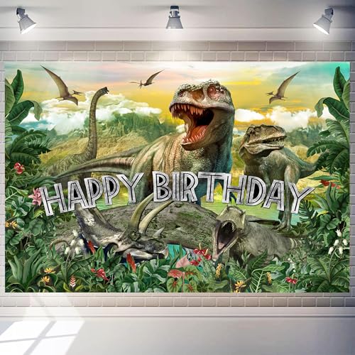 Happy Birthday Dinosaur Backdrop 10x6 FT Backdrops Photography Photo Background 3D Dinasour Birthday Party Accessory Photography Background 3D Dinasour Decor - color: Dinosaur B, size: 10x6 FT