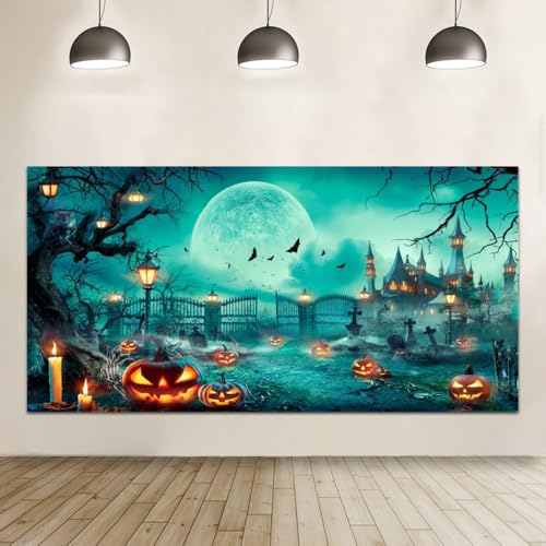 Halloween Backdrop 20x10ft Happy Halloween Party Photo Background for Kids Adults Scary Cemetery Graveyard Skeleton Spooky Ghost Halloween Banner Decorations Halloween Backdrops for Photography - size: 20x10ft