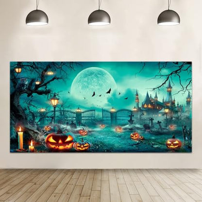 Halloween Backdrop 20x10ft Happy Halloween Party Photo Background for Kids Adults Scary Cemetery Graveyard Skeleton Spooky Ghost Halloween Banner Decorations Halloween Backdrops for Photography - size: 20x10ft