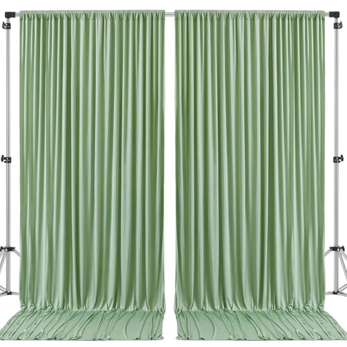 10x10ft Sage Green Backdrop Curtain for Wedding Parties Wrinkle Free Fabric Sage Green Drapes Backdrop Decoration for Baby Shower Birthday Photography Decoration 2 Panels, 5ft x 10ft - color: Sage Green, size: 5ft x 10ft x 2 panels