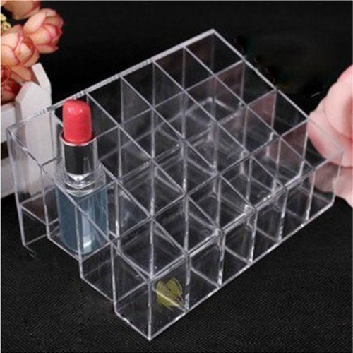 Transparent Cosmetic Makeup Organizer Clear 24 Lattices Lipsticks Cosmetic Lotion Makeup Organizer Storage Display Holder Stand - size: 5.75x3.75x1.75 Inch (Pack of 1)
