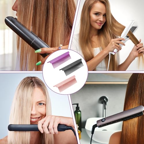 3pcs Flat Iron Comb Attachment,Comb Attachment For Flat Iron,The Grip,Portable Clip-On Design For Straight And Curly Hair At Home And In The Salon(Pink+Purple+Rose Red)
