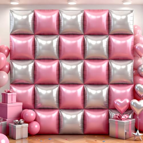 36Pcs Pink and Silver Square Foil Balloons Wall Backdrop, Double Sided Metallic Foil Balloons Tunnel Arch Garland Kit for Photo Booth Birthday Wedding Halloween Christmas Party Decorations - color: Pink and Silver, size: 36PCS