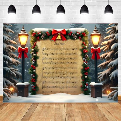 Christmas Photography Backdrop 7x5FT Winter Wonderland Xmas Music Snow Scene Photography Background Festival Party Decorations Holiday Photo Banner - color: Christmas Photography Background