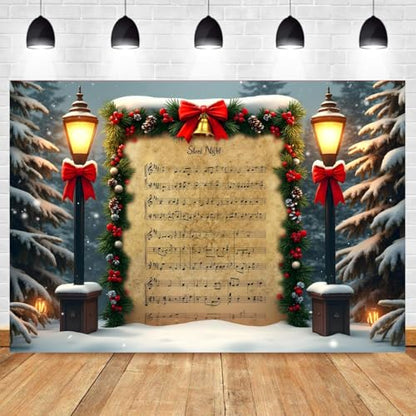 Christmas Photography Backdrop 7x5FT Winter Wonderland Xmas Music Snow Scene Photography Background Festival Party Decorations Holiday Photo Banner - color: Christmas Photography Background
