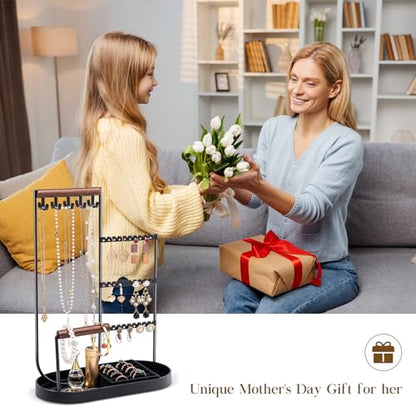 ProCase Jewelry Organizer Tower, 10 Hooks Jewelry Storage Rack Tree Holder Stand with Velvet Ring Display Tray for Necklaces Bracelets Earrings Rings Watches -Black - color: Balck