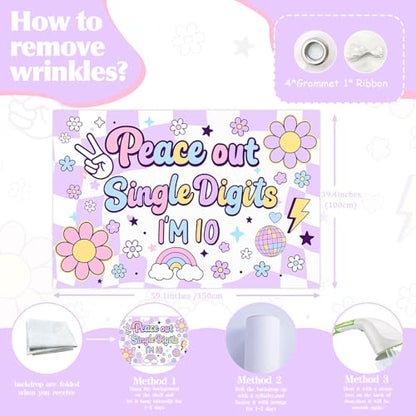 Peace Out Single Digits Party Decoration Backdrop Purple Peace Out Single Digits I'm 10 Boho Hippie 10 Years Banner Groovy 10th Birthday Decor for Girls Daisy Groovy Tenth Bday Photo Props 5 * 3ft
