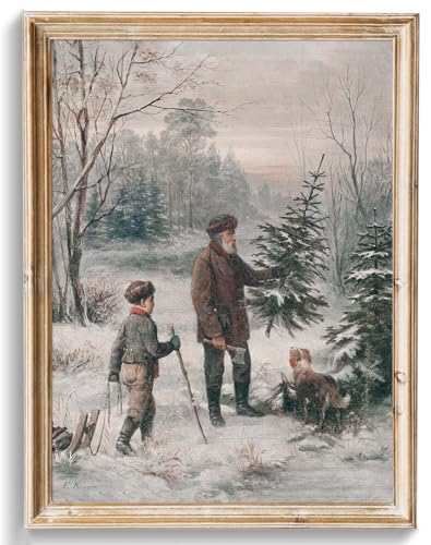 Uniro Christmas Wall Art Prints, Vintage Christmas Decor, Neutral Winter Landscape Painting, Antique Rustic Christmas Artwork, Farmhouse Snowy Winter Holiday Wall Decor, Aesthetic Xmas Posters for Bedroom, Living Room, Gallery, winter Room Decor, Holiday