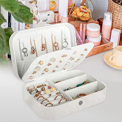 Hatori Travel Jewelry Box, PU Leather Small Jewelry Organizer for Women Girls, Portable Mini Travel Case Display Storage Holder Boxes for Stud Earrings, Rings, Necklaces, Bracelets (Glitter White) - color: Glitter White