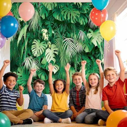 6x6FT Summer Green Tropical Palm Leaves Photography Backdrop Jungle Safari Plants Photo Background for Luau Party Decor Banner Birthday Baby Shower Sunday Party Supplies - size: 6x6FT