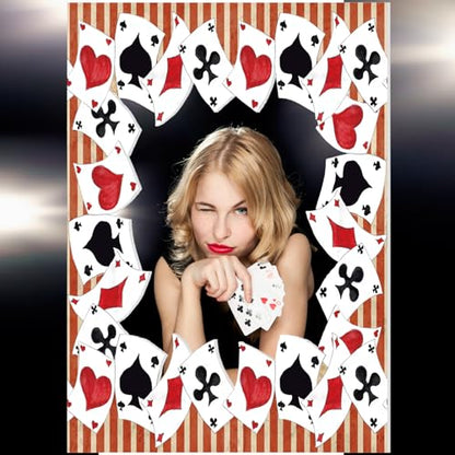 Novabright Wonderland Tea Party Decorations Casino Theme Photo Booth Frame Vegas Party Decorations Casino Night Decoration Poker Photo Booth Props for Las Vegas Decor Birthday, 23.6" x 15.7" - style: Playful