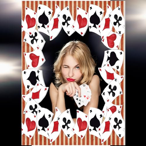 Novabright Wonderland Tea Party Decorations Casino Theme Photo Booth Frame Vegas Party Decorations Casino Night Decoration Poker Photo Booth Props for Las Vegas Decor Birthday, 23.6" x 15.7" - style: Playful