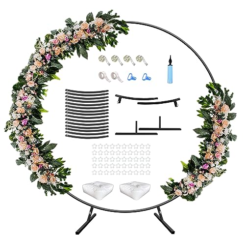 7 Ft Round Wedding Arch Stand with Metal Base for Flower Balloon Decoration, Circle Backdrop Stand Frame for Ceremony, Birthday Party, Baby Shower, Black - color: Black