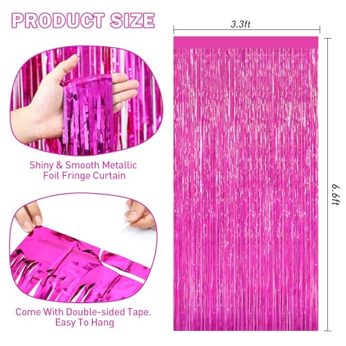 Hot Pink Tinsel Backdrop Foil Fringe Curtains - 2 Packs Door Streamers Backdrop for Birthday Door Decorations, Party Supplies for Bachelorette, Graduation, Christmas, Disco Decor - color: Hot Pink