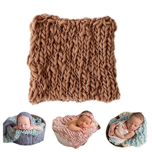 Coberllus Newborn Baby Photography Props Blanket Handmade Knitted Twist Wrap Posing Aid Backdrops for Boy Girls Photography Shoot - color: Coffee