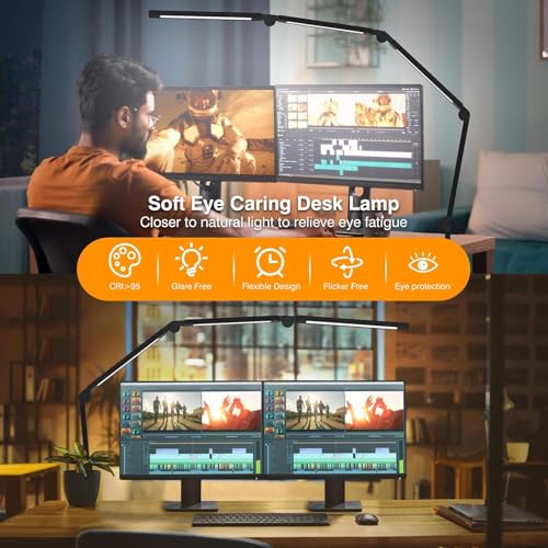 AILBTON Bright LED Desk Lamp with Clamp,Eye Caring Architect Led Desk Lights with Adjustable Swing Arm for Office Home,Dimming and Tempering Led Table Light - style: Bar-shaped desk lamp
