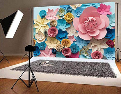 GYA 3D Colorful Paper Flowers Backdrop 7x5ft Hand-Make Flower Background Mother's Day Baby Shower Birthday Girl Adults Bachelorette Bridal Shower