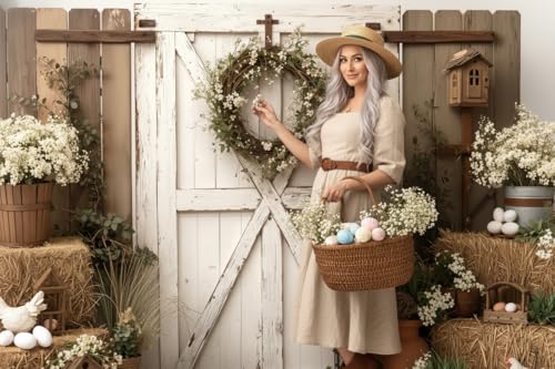 Kate 8x8ft/2.5x2.5m Easter Backdrop for Photography Barn Wooden Door Eggs Photoshoot Background Photo Video Studio Props - size: 8x8ft