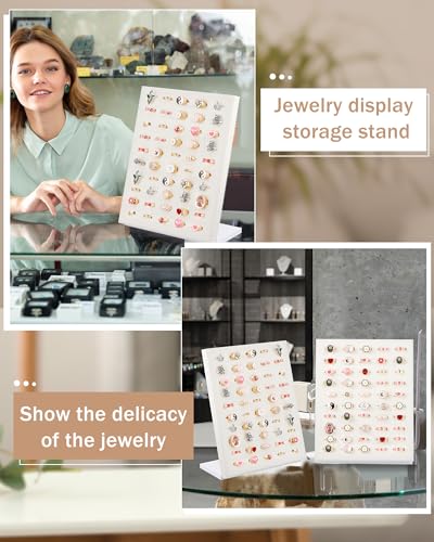 Henoyso 4 Pcs Velvet Ring Display 50 Slots L-Shaped Ring Display Stand Tray Holder for Selling Earring Jewelry - color: Beige