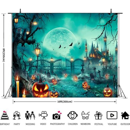 Happy Halloween Party Photo Background - 10x8ft Scary Cemetery Graveyard Skeleton Spooky Ghost Banner Decorations for Kids & Adults - size: 10x8ft