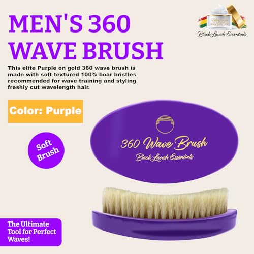 360 Wave Brush, Build Deeper Waves, Soft & Hard Boar Bristle Curved Brushes BLACK LAVISH ESSENTIALS Gold Bristle (Soft Brush, Purple) - color: Purple, size: Soft Brush