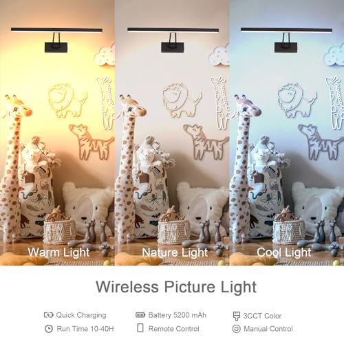 Picture Light, 13.5" Art Light, Black Picture Light Battery Operated,3CCT,Wireless Picture Lights with Remote, Light Over Picture Frame for Wall Painting(Black) - color: Matt Black, size: 13.5inches