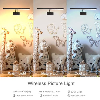 Picture Light, 13.5" Art Light, Black Picture Light Battery Operated,3CCT,Wireless Picture Lights with Remote, Light Over Picture Frame for Wall Painting(Black) - color: Matt Black, size: 13.5inches