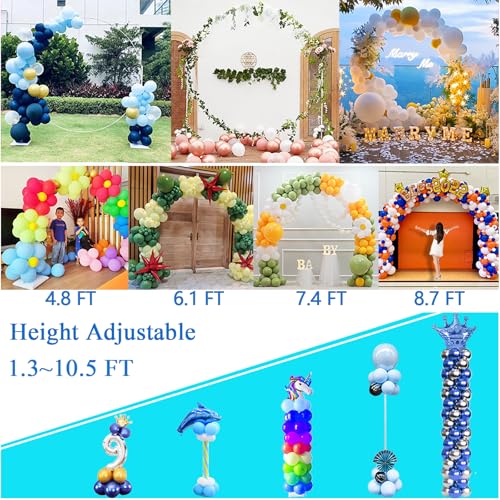 Decojoy Balloon Arch Stand, 7.5ft Large Round Backdrop Frame, Adjustable Half Circle Arch, 2 set Reusable Metal Ballon Column Kit with Base 3IN1 for Birthday, Wedding, Graduation, Shower Party
