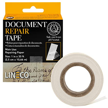 Lineco, Archival Document Repair Tape, 1 Inch x 35 Feet, Acid-Free Translucent, for Repairs Paper, Ephemera, Photos, Print and Artwork, Pack of 1 - size: 1" by 35'