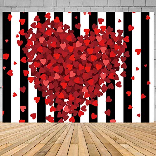 Red Hearts Backdrop for Wedding Anniversary, 9x6FT, Black White Striped Background,Romantic Patry Banner Photo Booth Props HXLU083 - size: vinyl-9x6ft