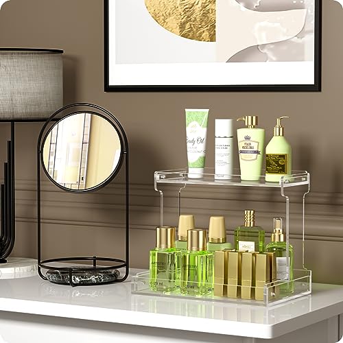 NPPLUS Bathroom Countertop Organizer, 2-Tier Clear Acrylic Counter Storage Shelf for Bathroom Counter Organizer, Clear Makeup Storage Vanity Trays for Cabinet, Kitchen Spice Rack - style: Bathroom Countertop Organizer